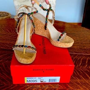 Donald J Pliner Wondra Jeweled Cork Wedge Sandal. Gently worn, box-stored.